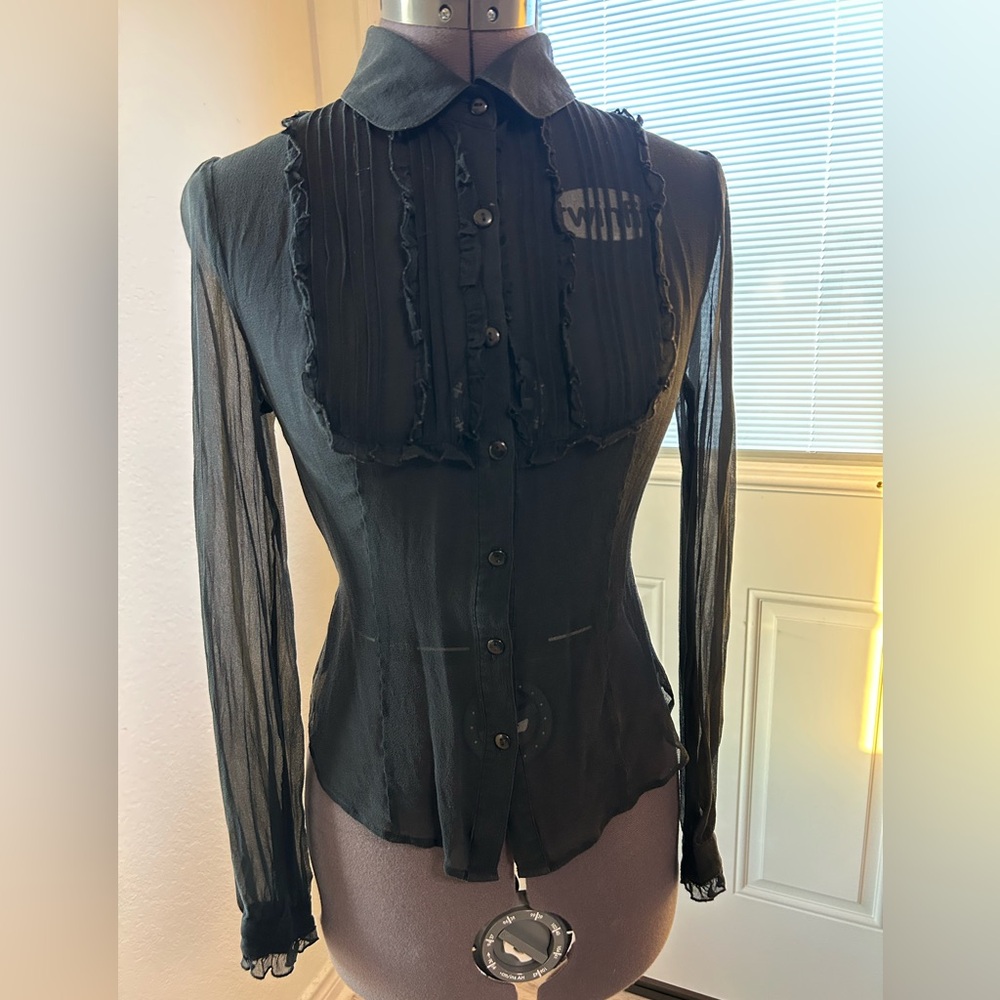 Forever 21 Black Sheer Ruffle Blouse